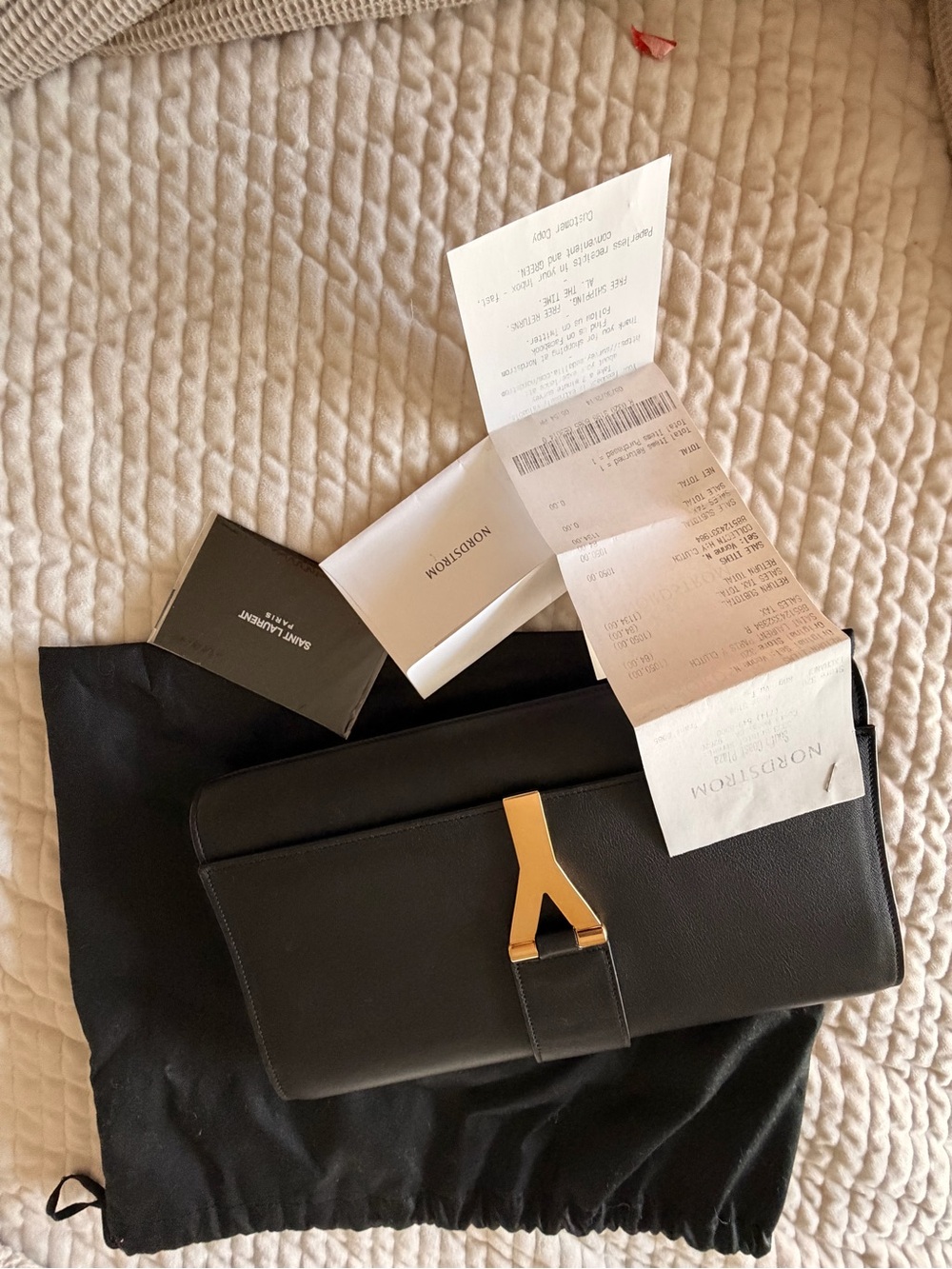 Saint Laurent Black Leather Clutch with Gold Y-Detail - Picture 5 of 5
